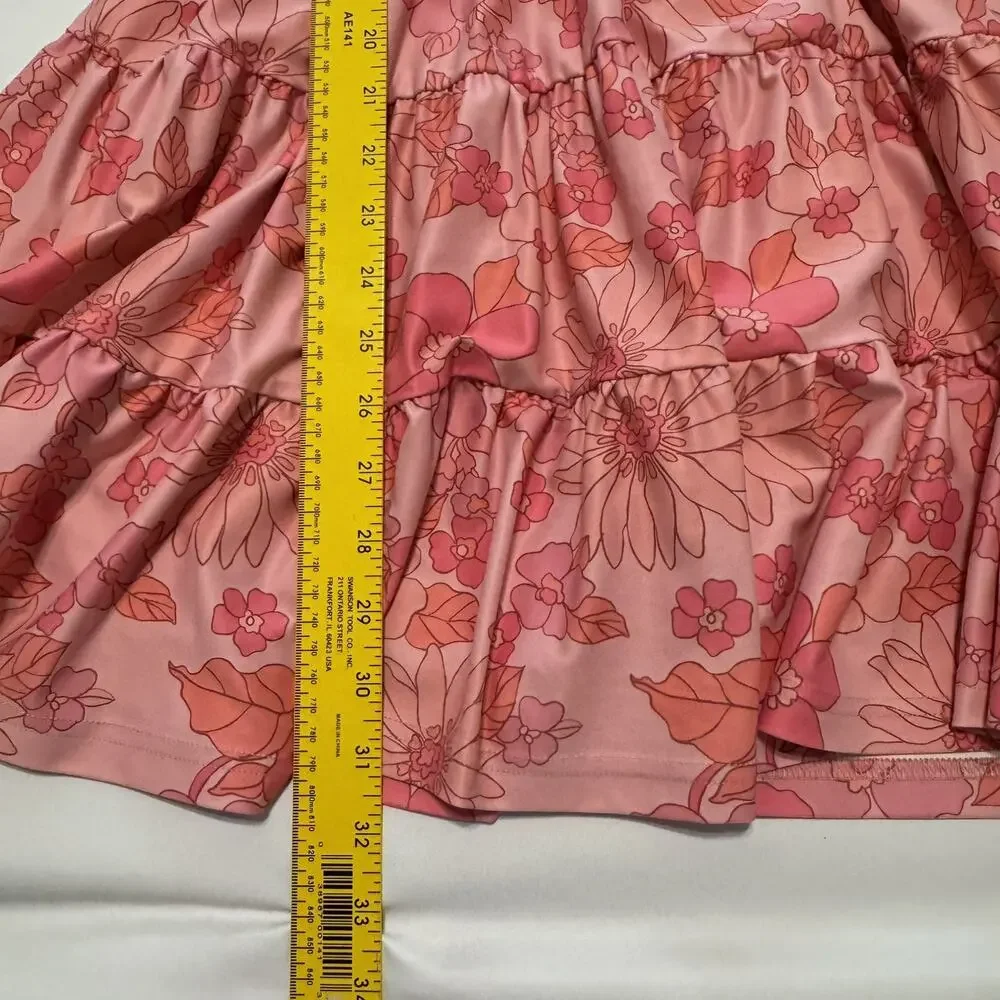 SMITH & QUINN High smocked/ruffled split 60’s Retro Pink Floral Dress Size XSm - Picture 9 of 14